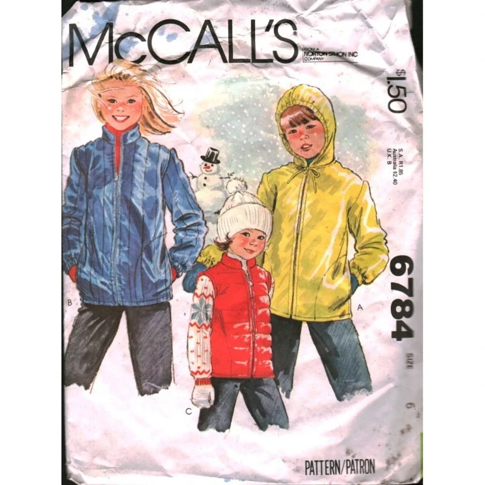 Vintage‎ 1979 McCalls 6784 Kids Jacket and Vest Sewing Pattern Size 6 Retro Coat